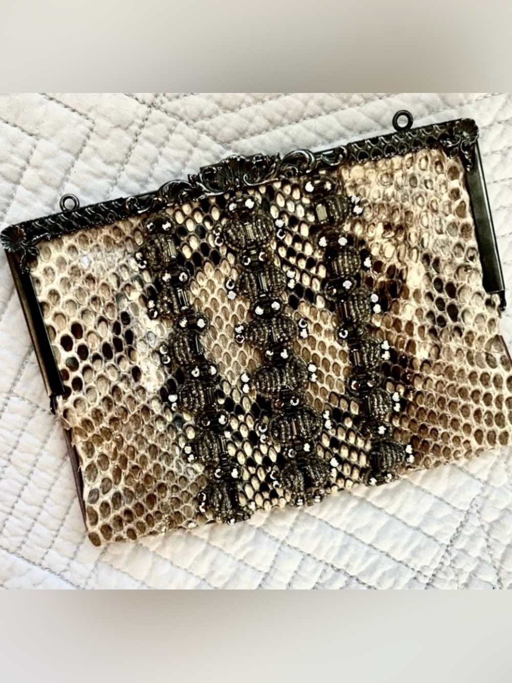Vintage snakeskin BADGLEY MISCHKA designer Beaded bag no chain